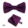 Gravata Borboleta Listrada Cor Sólida Abotoaduras Quadrado Quadrado Terno de 3 Peças Banquete de Casamento Acessórios de Vestuário Masculino vermelho vinho Gravata