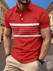 2025 Estação Independente Europeia e Americana Transfronteiriça Nova Camisa Polo Masculina Listrada de Manga Curta Camisa Polo Casual para Exterior com Estampa 3D