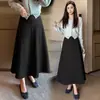 Falda larga de lana para otoño e invierno, de cintura alta, con dobladillo ancho, que cubre la cadera, adelgazante, versátil falda larga de lana