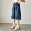 Shorts de mezclilla finos de verano para niñas, pantalones casuales holgados de longitud media para niños mayores, pantalones para niños para usar al aire libre