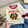 Camiseta de algodão de manga curta para meninos, novo estilo verão 2026, roupa de verão estilosa para bebês, blusa infantil 3D de personagem de desenho animado