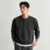 Sudadera de algodón de color liso para hombre, estilo retro americano con cuello Henry, para primavera y otoño, nuevo modelo de otoño 2026, en stock, color negro y verde arena