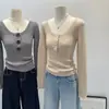 Suéter de cuello en U absolutamente impresionante y hermoso, camiseta base tejida para mujer, nueva prenda interior ajustada de otoño e invierno