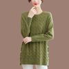 25 Suéter Gola Redonda Feminino Comprimento Médio Fenda na Barra Camisa Básica Solta Emagrecedor Visual Tamanho Grande Redutor de Idade Mãe de Meia-Idade Top Interno