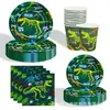 Decoração de Festa Temática Fósseis de Dinossauro Transfronteiriça Suprimentos Prato de Papel Copo de Papel Guardanapo Conjunto de Louça para Aniversário Infantil