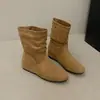 Botas de couro pregas plissadas novo retrô western bonitas 2026 moda botas de salto alto casuais curtas femininas outono inverno