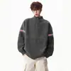 Suéter de rayas y bloques de color con media cremallera y cuello alto, estilo old money, unisex, corte holgado, casual, tejido de talla grande para otoño e invierno