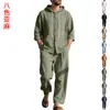 Nuevo producto transfronterizo de Amazon: Camisa de lino de manga larga con capucha para hombre, estilo americano, corte holgado + pantalón largo de corte holgado