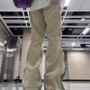 Jeans Cor de Lama Amarela design masculino zíper fenda high street perna larga retro americano lavado desgastado reto calças