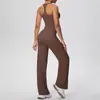 Estilo Europeu e Americano Micro-Escovado Cor Sólida Racerback Colete Esportivo Calças de Yoga Calças Retas Soltas Conjunto de Roupa de Yoga para Fitness