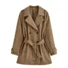 Comércio Exterior Transfronteiriço Spot 2025 Estilo Europeu e Americano Feminino Outono e Inverno Nova Moda Casaco Corta-vento Gola Blazer com Cinto de Camurça