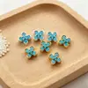 Pulsera, collar y accesorios para joyería DIY de trébol de cuatro hojas con incrustaciones de turquesa y circonita, chapados en cobre con oro real de 18k