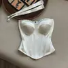 Corsé blanco chic de espina de pez estilo francés para mujer, diseñado para ceñir la cintura, un top de tubo dulce y atrevido para chica