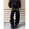 Jeans de Trabajo Multibolsillos para Mujer, Estilo Retro Americano, Corte Holgado High Street, Jeans de Pierna Ancha Caídos para Hombre