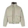 Zuoshan Diao Ropa de Trabajo Cuello Alto Chaqueta de Algodón Ropa de Abrigo para Hombre Invierno Engrosada Cálida Punk Diseño de Remaches Bolsillos Ropa de Algodón
