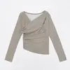 Camiseta de Manga Larga Gruesa y Cálida de Forro Polar para Mujer, Otoño e Invierno, al por Mayor Transfronterizo, Top Irregular Spicy Girl de Nicho sin Hombros