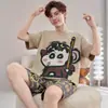 Conjunto de pijama de verano para hombre, de manga corta y pierna corta, ligero, talla grande, corte holgado, adecuado para usar como ropa de estar en casa