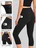 Pantalones de Yoga Populares de Talla Grande Europeos y Americanos para Mujer, Pantalones Capri de Bolsillo de Cintura Alta, Pantalones Deportivos de Ciclismo de Alta Elasticidad para Levantar Glúteos