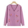 Cárdigan de punto para madre con escote corazón, ropa de otoño para mujeres de mediana edad y mayores, suéter de abuela de manga larga, suéter holgado de primavera y otoño para señoras mayores