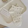 Meias Florais para Mulheres, Meias de Cano Médio, Estilo Primavera e Verão, Meias Finas de Algodão Respirável, Borda Enrolada, Estilo Coreano, Fofas, Meias Curtas da Moda