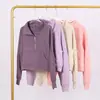 Moletom Lulu com Gola Alta e Meio Zíper com Etiqueta, Em Estoque Entrega Direta, Etiqueta Dourada, Zíper Dourado, Moletom Casual Solto Curto de Fleece