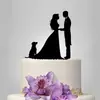 Inserto de Cartão para Bolo de Casamento em Acrílico Bonecos da Noiva e do Noivo e Cachorro Inserto para Bolo Decoração Criativa para Bolo de Casamento