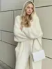 Casaco com Capuz Tricô de Veludo Imitação de Visom Cardigan Feminino Outono e Inverno Estilo Preguiçoso Comprimento Médio Acima do Joelho Jaqueta Tricot Casual