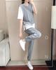 Traje deportivo informal gris para mujer, verano 2021, nuevo, suelto, estilo coreano, falso, de dos piezas, de manga corta, de moda, estilo occidental.