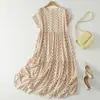 Tiro real algodón 2026 talla grande verano estampado suelto adelgazante manga corta vestido estilo artístico sensación relajada falda larga