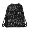 Bolsa No Tejida Wf061 Tema de Notas Musicales en Blanco y Negro Bolsa de Promoción de Regalo Bolsa con Cordón Decorativa de Notas Musicales para Almacenamiento