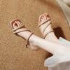 Pantuflas de Estilo Francés para Mujer para Exterior Moda 2025 Nuevo Verano Punta Cuadrada Tacón Fino Estilo Hada Tacón Alto Sandalias de Un Tacón