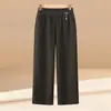 Calça mom de perna reta, elegante e de alta qualidade, calça de perna larga em imitação de cashmere, nova coleção outono/inverno, calça para mulheres de meia-idade e idosas, entrepernas profundo, calça versátil para mulheres