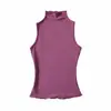 SY91932-26 Colete de outono estilo coreano, puro desejo, sexy, justo, gola alta, sem mangas para mulheres, top que afina a cintura para usar em camadas