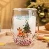 Nueva Taza de Doble Capa Estilo Navidad con Lentejuelas y Dibujos Animados de Amazon para Sala de Estar, Restaurante, Bar, Taza de Vidrio de Borosilicato de Moda