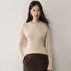 Nueva colección de otoño: Suéter de cuello redondo, borde festoneado, mezcla de cachemira y lana, de canalé, corte ajustado, color liso para mujer, perfecto como capa base