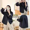 Nova camisa jeans de outono estilo retrô japonês, cor escura, com gola e mangas compridas, para mulheres, top casual solto e versátil