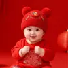 Gorro Festivo para Bebé Otoño e Invierno Cálido Grueso Tejido Gorro de Punto para Niños y Niñas Bebé Año Nuevo Gorro de Lana Rojo