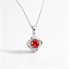 Collar para Mujer de Alta Gama Plata de Ley S925 Incrustado Diamante Rubí de Cultivo Colgante de Plata Pura Sencillo para Uso Diario Regalo de Cumpleaños