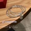 Pulsera Cerrada de Tres Círculos de Plata Pura 9999, Pulsera de Plata con Carácter de Bendición de Tres Generaciones Estilo Étnico Flor de Loto, Joyería Pequeña de Plata