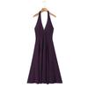 Estilo Europeo y Americano Francés Romántico y Elegante Morado Elegante Sexy Escote en V Profundo Espalda Descubierta Cuello Halter Cintura Vestido Vestido de Verano