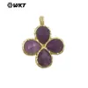 Wt-P2090 Forma de Trébol de Cuatro Hojas de la Suerte Colgante de Piedra Natural Chapado en Oro de 18 Quilates Pendientes para Niñas Accesorios Semi-Terminados