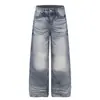 Calça Jeans Wide Leg Masculina Degradê Desbotada Lavada Punk, Marca de Moda High Street, Calça Reta Casual Solta Comprimento Total