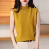 2024 Nuevo Otoño Cuello Alto Medio Chaleco de Punto para Mujer Ropa Interior sin Mangas Camiseta sin Mangas Jersey para Mujer Chaleco