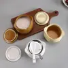Pote de Cerâmica Doméstico com Duas Alças para Banha com Tampa, Recipiente Resistente a Altas Temperaturas para Armazenamento de Óleo, Pote de Cozinha para Banha e Óleo de Gergelim