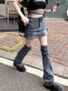 Saia Jeans Retro Hot Girl para Mulheres, Design de Cordão para Afinar as Pernas no Verão, Curta Bodycon de Cintura Alta em Linha A, Estilo Ins