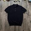 Polo de Malha de Manga Curta com Lapela Verde Escuro Retrô Britânico de Verão para Homem, Respirável, Moderno, Casual, para Negócios