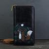 Cartera Vintage Lavada en Color de Cuero Genuino Capa Superior de Piel de Vaca con Múltiples Ranuras para Tarjetas, Bolso de Mano de Gran Capacidad para Negocios con Diseño de Animal en Relieve para Mujer