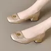 Zapatos de tacón medio de corte bajo para mujer 2026 nuevo resorte tacón grueso zapatos de cuero suave estilo primavera cuero suave suela blanda zapatos de mujer zapatos planos