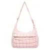 Bolsa Tote de Algodão Plissada Estilo Coreano para Mulheres Outono 2025 Nova Tendência Estilosa Bolsa Simples Acolchoada de Ombro Transversal