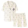 Moda de Verano Nuevo Estilo Pijama de Algodón Puro de Manga Corta y Pantalones Cortos que Absorben la Humedad para Mujer Conjunto Cómodo y Fresco para Estar en Casa